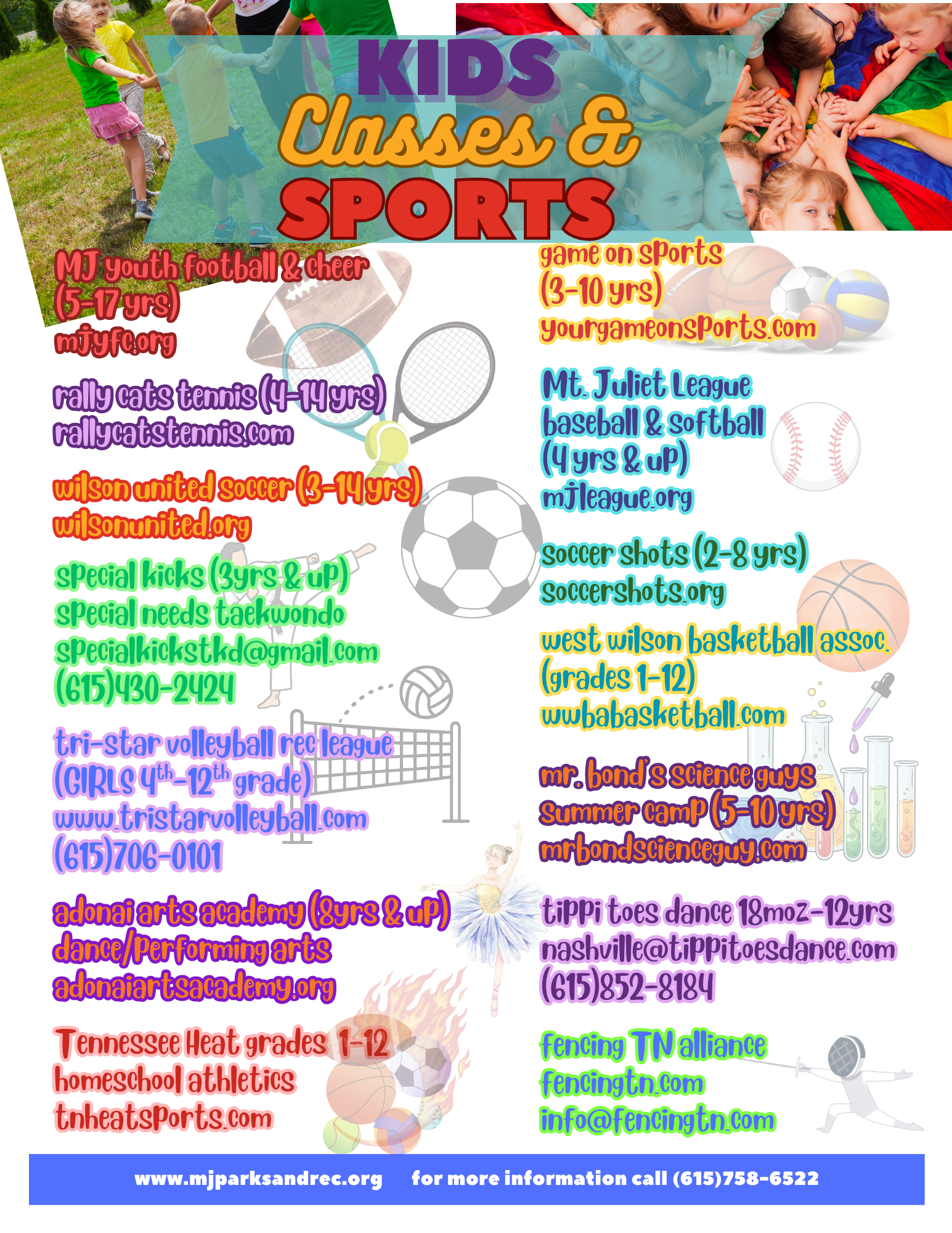 2026 Updated Kids classes and sports